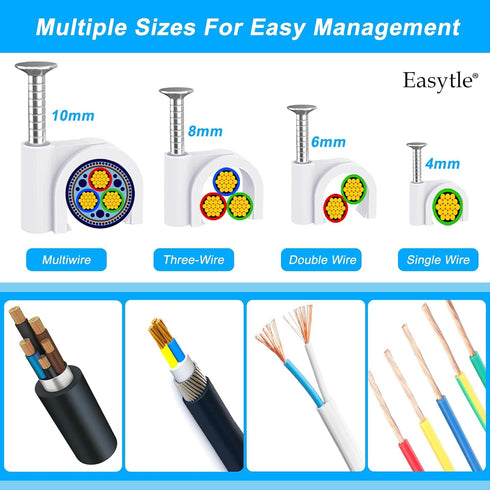 400 Pcs Cable Clips with Steel Nails for Ethernet, Speaker Wire, and Coaxial Cable Wall Clips