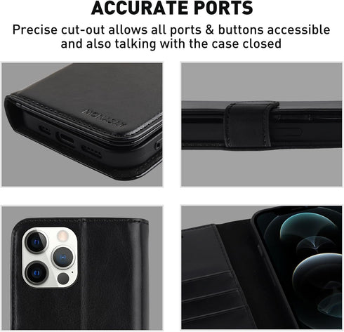 MONASAY Wallet Case for iPhone 11 Pro, Flip Folio Leather Cover with Credit Card Holder, Black