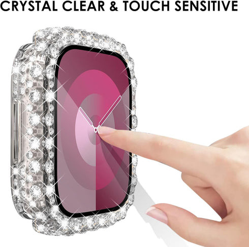 NewWays 2 in 1 Waterproof Bling Case 44mm for Apple Watch, Lace Full Glitter Diamond Rhinestone Bumper Cover
