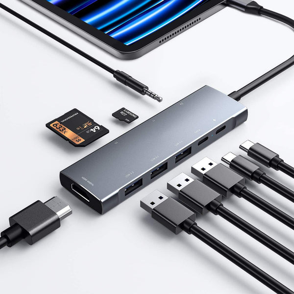 USB C HUB for iPad Pro 9-in-1 Adapter, Docking Station with 4K HDMI, USB-C PD, SD/TF Reader, for iPad Mini 6