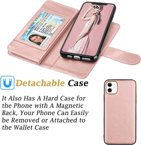Takfox 11, 11 6.1 11-Rose Wallet Case for iPhone iPhone Leather Wallet Case with ID Credit Card Holder Slots Folio Flip