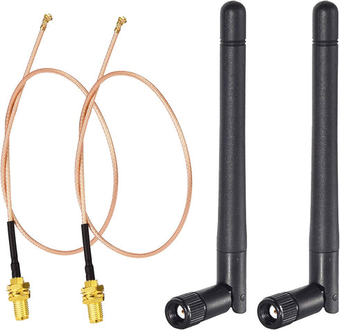 Bingfu Dual Band Wifi Antenna 2.4GHz 5GHz 3dBi MIMO RP-SMA Male (2-Pack) with 12 inch u.fl to RP-SMA Cable