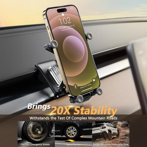 ELOHEI Phone Holder for Tesla Model Y with Custom Base, Compatible with 2020-2024 Tesla Model Y/3 Accessories (Black)