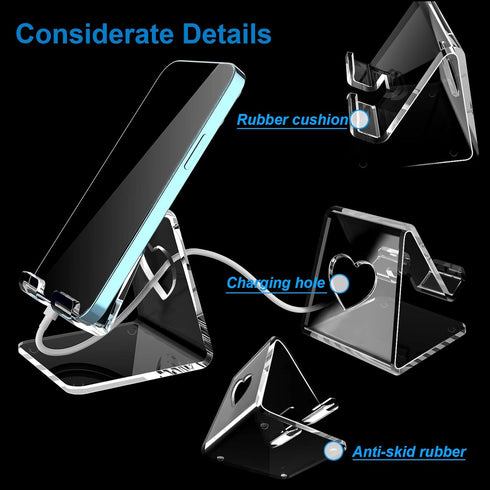 Crpich Acrylic Cell Phone Stand, Portable Phone Holder for Desk, Compatible with Phone 15 14 13 Pro Max Mini 12 11 Plus