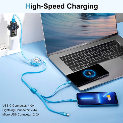 2Pack Multi Charging Cable, 4Ft Retractable 3 in 1 USB Charger for iPhone, Samsung, PS, Tablet & More. Fast Charging!