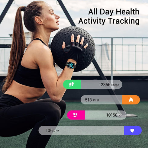 Smart Watch Touchscreen Fitness Tracker with Heart Rate & SpO2 Monitor, 5ATM Waterproof for iPhone and Android