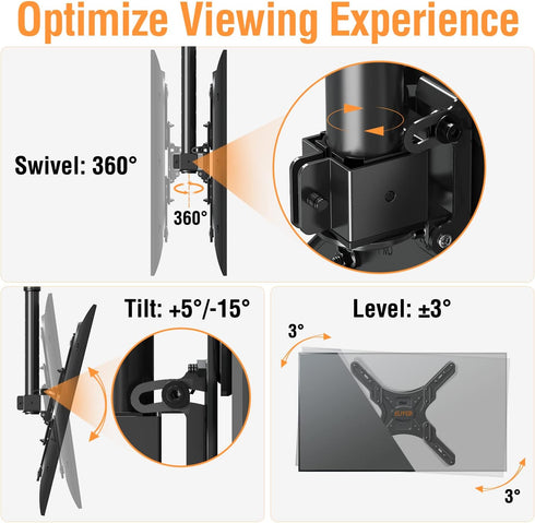 ELIVED Ceiling TV Mount for Most 26-65 Inch TVs, Full Motion Adjustable Bracket, Max VESA 400x400mm, 99 lbs