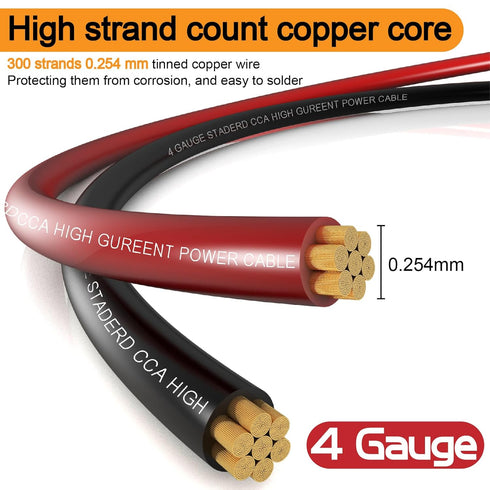 4 Gauge Wire (25ft Each - Black/Red) Copper Clad Aluminum CCA, 100A ANL Fuse Holder, 10pcs Lugs Terminal Connectors and