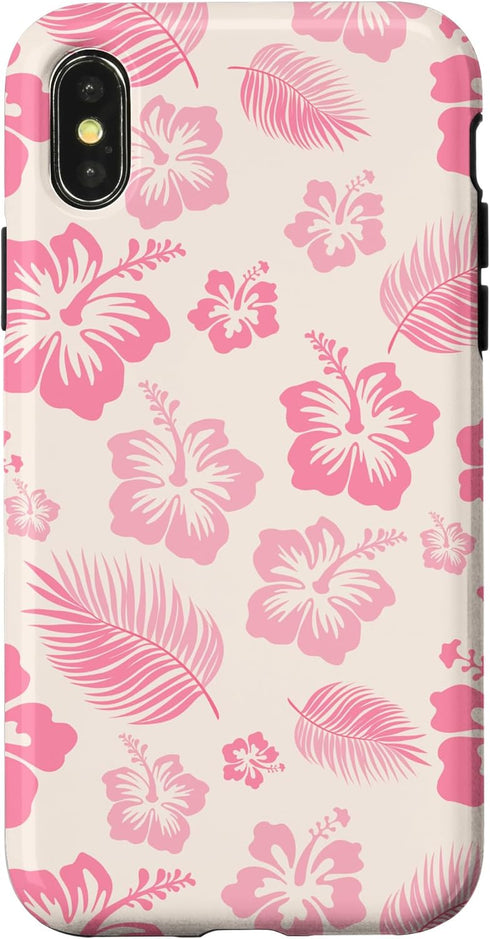 Pink Hibiscus Soft Girl Coquette Case for iPhone X/XS, Tropical Floral y2k Design