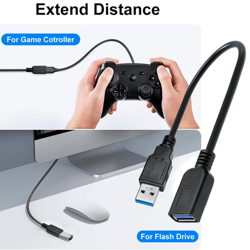 6 Pack 1 3.0 3.0 SaiTech IT Short Length Feet USB Extension Cable, USB A Male to Female Extender - Black