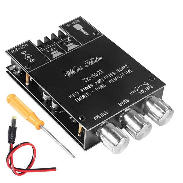 ZK-502T 50W+50W Stereo Audio Amplifier Board, DC 9-24V BT and AUX Inputs, BT 5.0 AMP Board for DIY Wireless Speakers