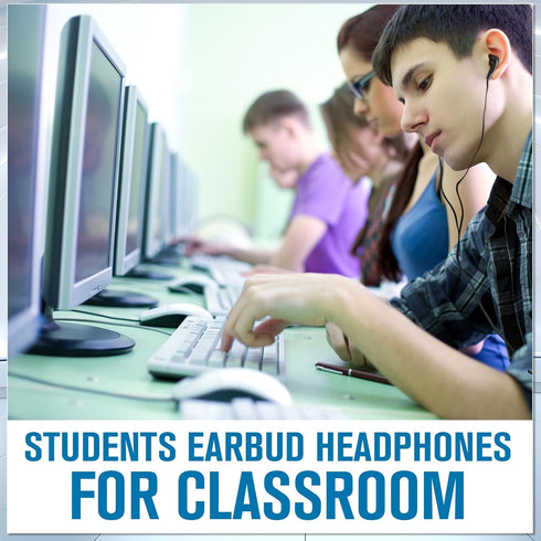 Kanayu 100 Pack Bulk Earbuds for Kids, Individually Bagged Classroom Headphones, Black and White