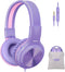 SIMOLIO Wired Headphones for Kids, Girls School Headphone with Microphone, Safe Volume Limiter, Foldable Adjustable