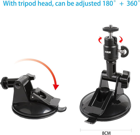 PellKing Action Camera Suction Cup Mount with Adhesive Pad for Vehicle Windshield & Dashboard, Compatible with GoPro