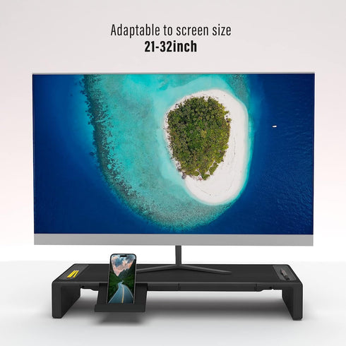 OImaster Foldable Computer Monitor Stand Riser, Adjustable Length with Storage Drawer & Pen Slot, Black