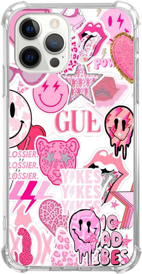 Pink Indie Aesthetics Hippie Collage Case for iPhone 11 Pro Max, Colourful Trendy Cool Teen Girl Silicone