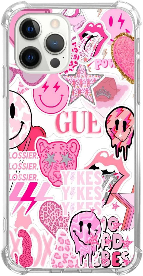 Pink Indie Aesthetics Hippie Collage Case for iPhone 11 Pro Max, Colourful Trendy Cool Teen Girl Silicone