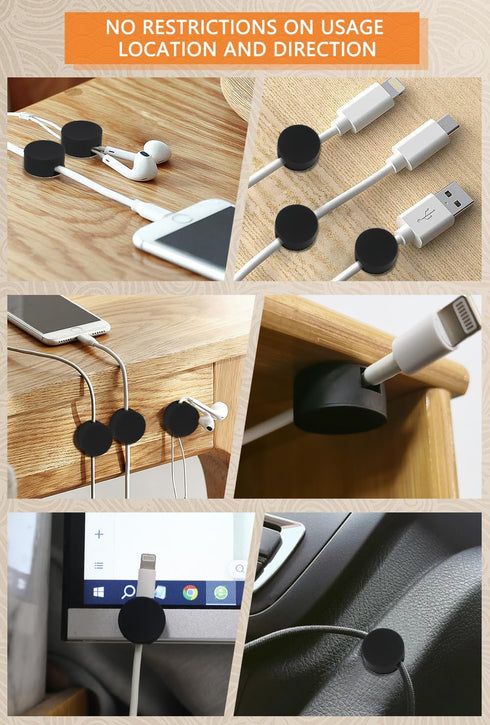 Maveek 5 Pcs Magnetic Cord Holder Cable Management, Strong Cable Clips Magnets Metal Plate, Adhesive Wire Organizers
