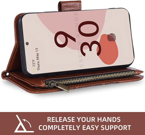 Asuwish Wallet Case for Google Pixel 6 with Tempered Glass Screen Protector, Flower Leather Flip, Card Holder, Brown