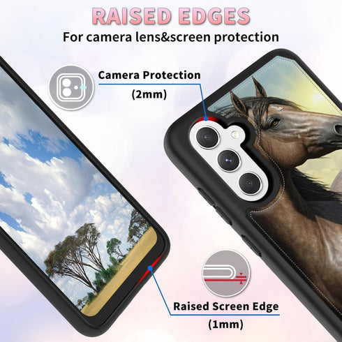 Samsung Galaxy S24 Case, Wallet Case with Card Slots & Kickstand, PU Leather Cover, Soft TPU Protective, Horse and