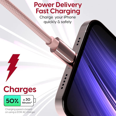 TALK WORKS USB C to Lightning Cable Charger - 10' Braided Cord for iPhone 14/14 Plus/14 Pro/14 Pro Max, MFI Certified