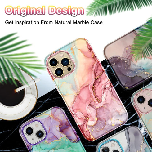 Btscase Rose Gold Marble Pattern Case Compatible with iPhone 13 Pro Max 6.7 Inch 2021, Heavy Duty Shockproof Full Body