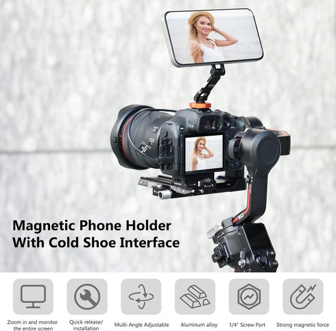 VRIG MG-28 1/4" 17 16 15 14 13 12 Magnetic Phone Tripod Mount for magsafe, Thread & Cold Shoe Camera Phone Mount
