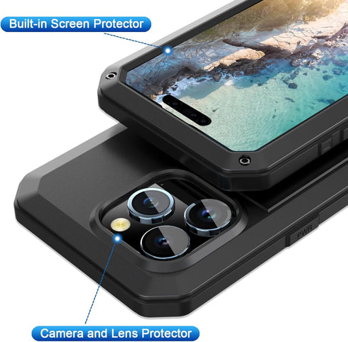 Marrkey iPhone 15 Pro Max Case, 360 Full Body Protective Heavy Duty Shockproof Aluminum Alloy with Screen Protector
