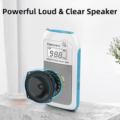 TOMASHI Preset MP3 Tiny Portable AM/FM Radio with DSP, Auto Scan & Channels, Stereo Headphone Output, Micro SD Player
