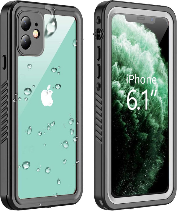 Compatible with iPhone 11 Black/Clear Waterproof Case, Full-Body Rugged Bumper with Built-in Screen Protector