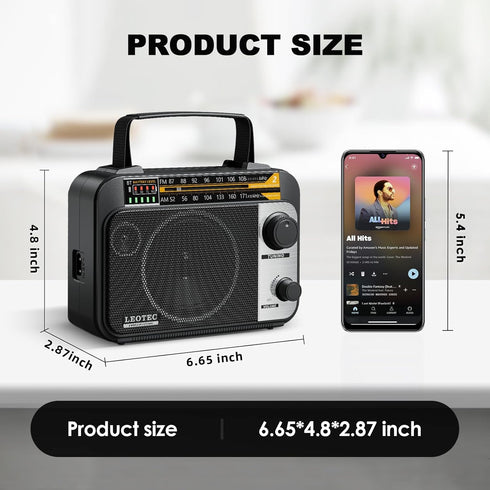 LEOTEC AM FM Radio with Bluetooth - Portable Vintage Transistor Radio, Rechargeable Battery/4 AA Cell Battery