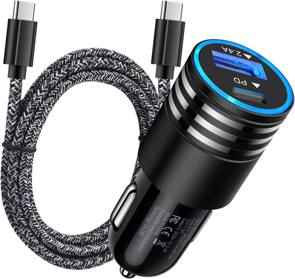 30W Fast iPhone Car Charger Type C Adapter with 3FT USB C Fast Charging Cable for iPhone 15/Samsung Galaxy S24/S23