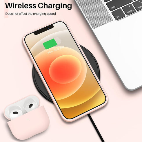 ORNARTO Slim Liquid Silicone Case for iPhone 12 & 12 Pro, 6.1" Full Coverage Soft Gel Rubber - Pink