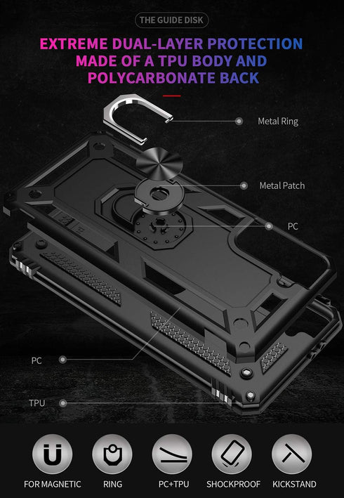 Military Grade Drop Impact Case for Samsung Galaxy S21 Plus, 360 Metal Rotating Ring Kickstand Holder, Armor Heavy Duty