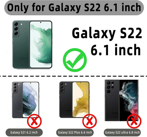 Compatible Galaxy S22 Wallet Case with Credit Card Holder, Shockproof Phone Cover with 360° Rotation Ring Stand