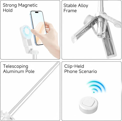 X JIAYOSEE 2026 New Pocket Selfie Stick: Magnetic/Clamp Dual Mount, Multi-Angle, Tripod, Wireless Remote, Fill Light