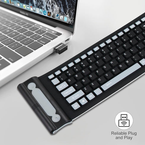 sungwoo Wireless Silicone Keyboard, 2.4GHz Wireless, Foldable Rollup Waterproof Dustproof Lightweight for Travel (Black)