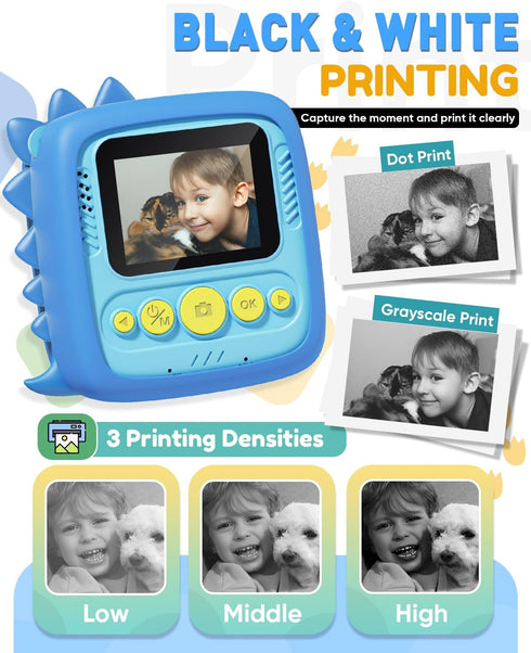 Kids Camera Instant Print, 1080P Digital Camera with Silicone Cover, Portable Travel Toy for Age 3-8, Blue