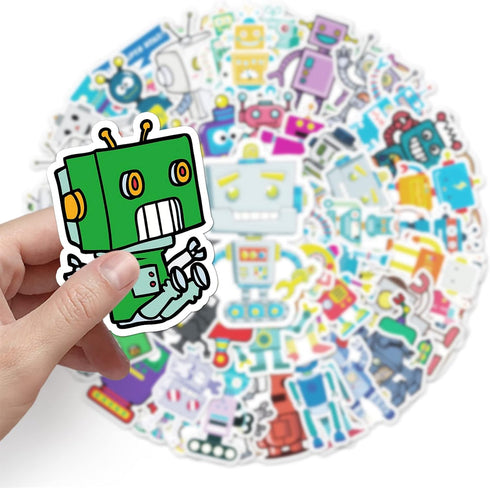 50Pcs Cute Robot Stickers, Science Theme Vinyl Waterproof Decals for Computer Skateboard Laptop Water Bottle Luggage