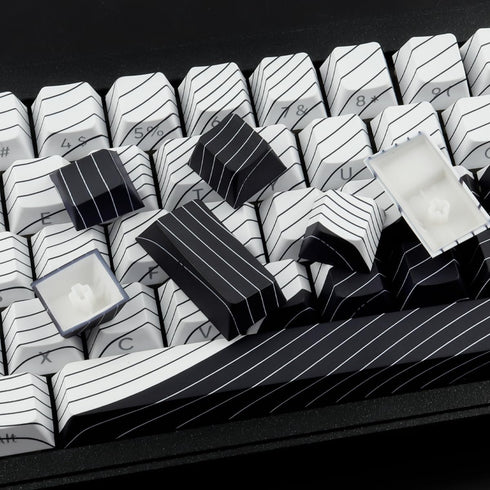 Tsungup PBT Keycaps, White & Black Topographic 128 Keys Shine Through Side Printed Keycaps 75 Percent for Gateron MX