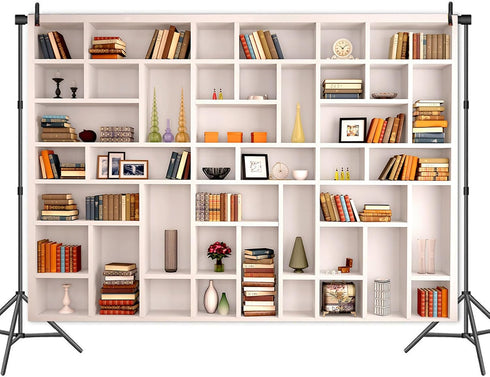 CGXINS (8X6 White Bookshelf Office Backdrop Photo Backdrop Video Conference Zoom Backdrop Home Office Decoration Banner