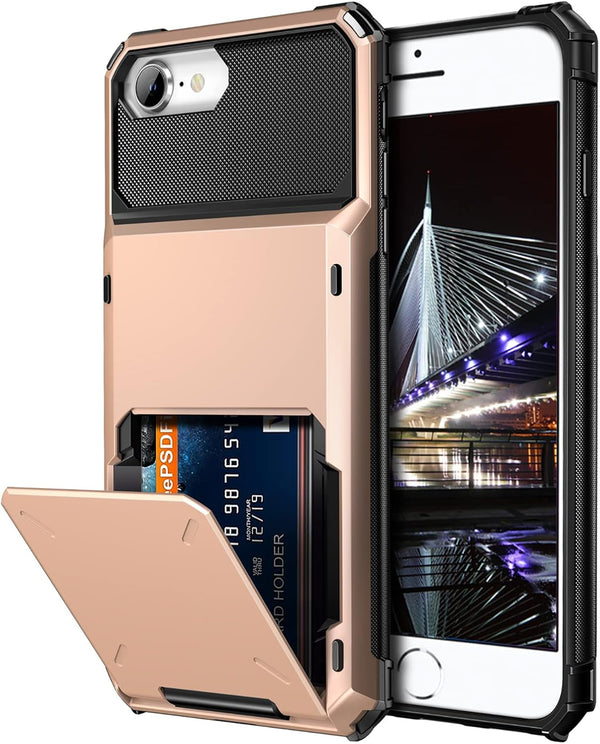 Vofolen Case for iPhone 8 Plus 7 Plus 6s Plus Wallet Card Holder, 4-Slot Pocket Scratch Resistant Dual Layer Cover