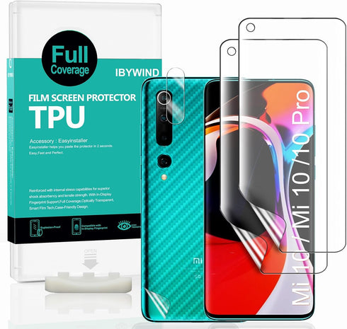 Ibywind Screen Protector for Xiaomi Mi 10/10 Pro, with 2Pcs Flexible TPU Film, Camera Lens Protector, Backing Carbon