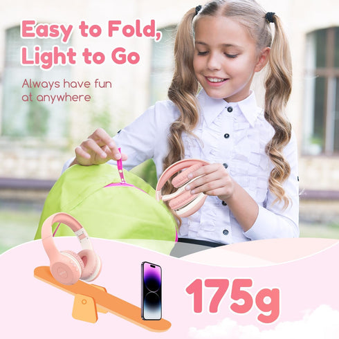 EarFun Kids Bluetooth Headphones, K2 Kids Headphones with Volume Limited, 40H Playtime, Foldable Over-Ear Headphones