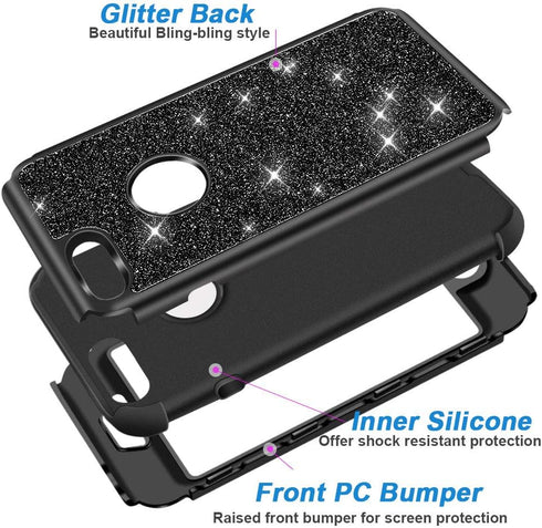 Hython Heavy Duty Full-Body Defender Case for iPhone 7 and 8, Bling Glitter Sparkle Hard Shell Hybrid - Black