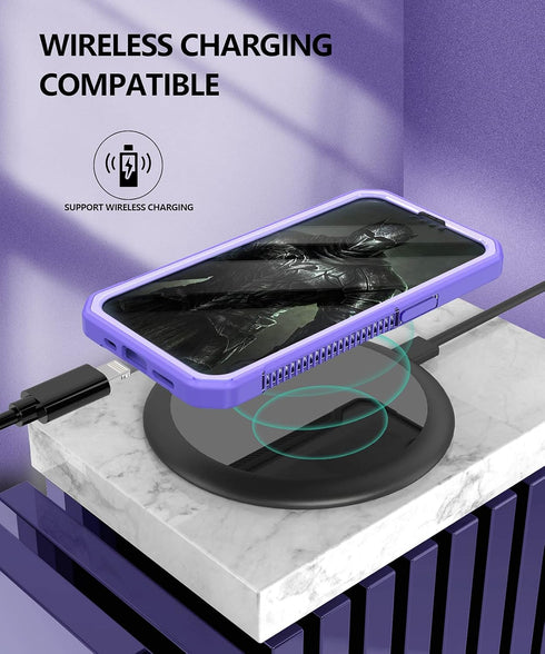ANSHOW iPhone 12/12 Pro Case, Rugged 360° Full Body with Built-in Screen Protector, Clear Hard PC & Purple Silicone