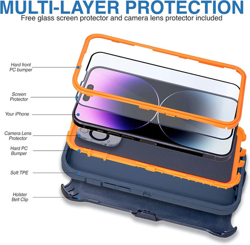 WallSkiN Case for iPhone 14 (6.1") with Camera & Screen Protectors, Heavy Duty Military Grade Drop Protection