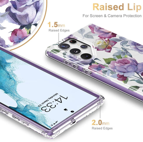Esdot Protective Case for Samsung Galaxy S22 Ultra, Passing 21ft Drop Test, Fashion Designs for Women Girls, Purple