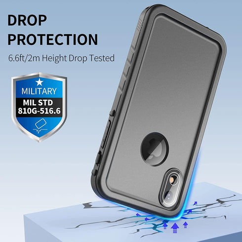SPORTLINK iPhone XR Waterproof Case, Shockproof Snowproof Slim Case with Built-in Screen Protector (Black)