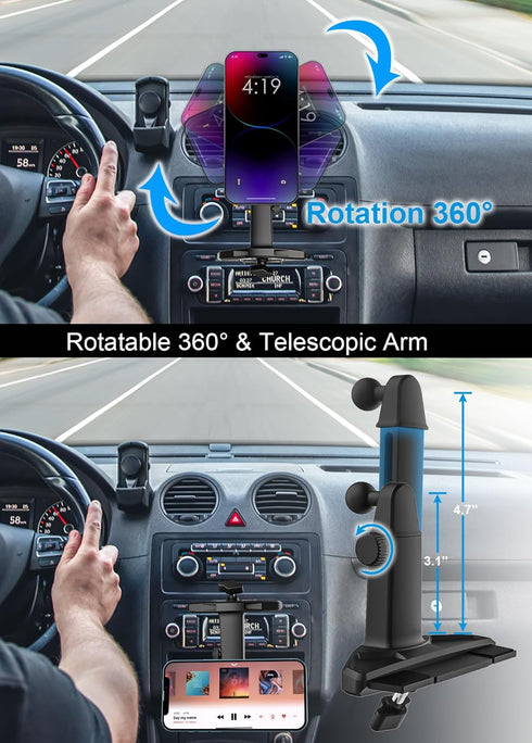 YOOZ 15/14/ 13 Car CD Slot Phone Mount Magnetic, Car CD Player Phone Holder Mag-Safe with Telescopic Arm [Upgraded